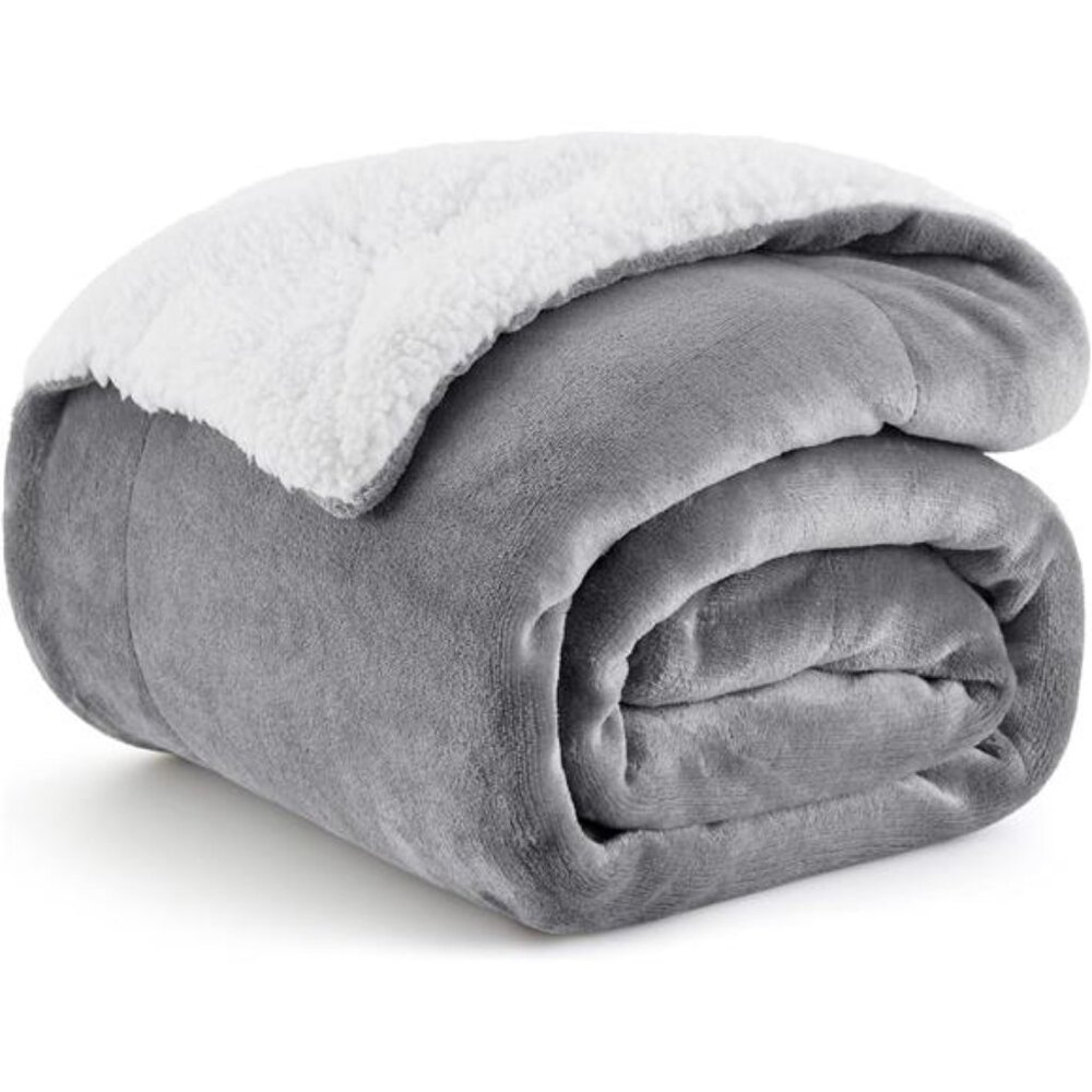 Twin Sherpa Fleece Throw Blanket Soft Plush Warm Cozy Blanket Grey for Couch